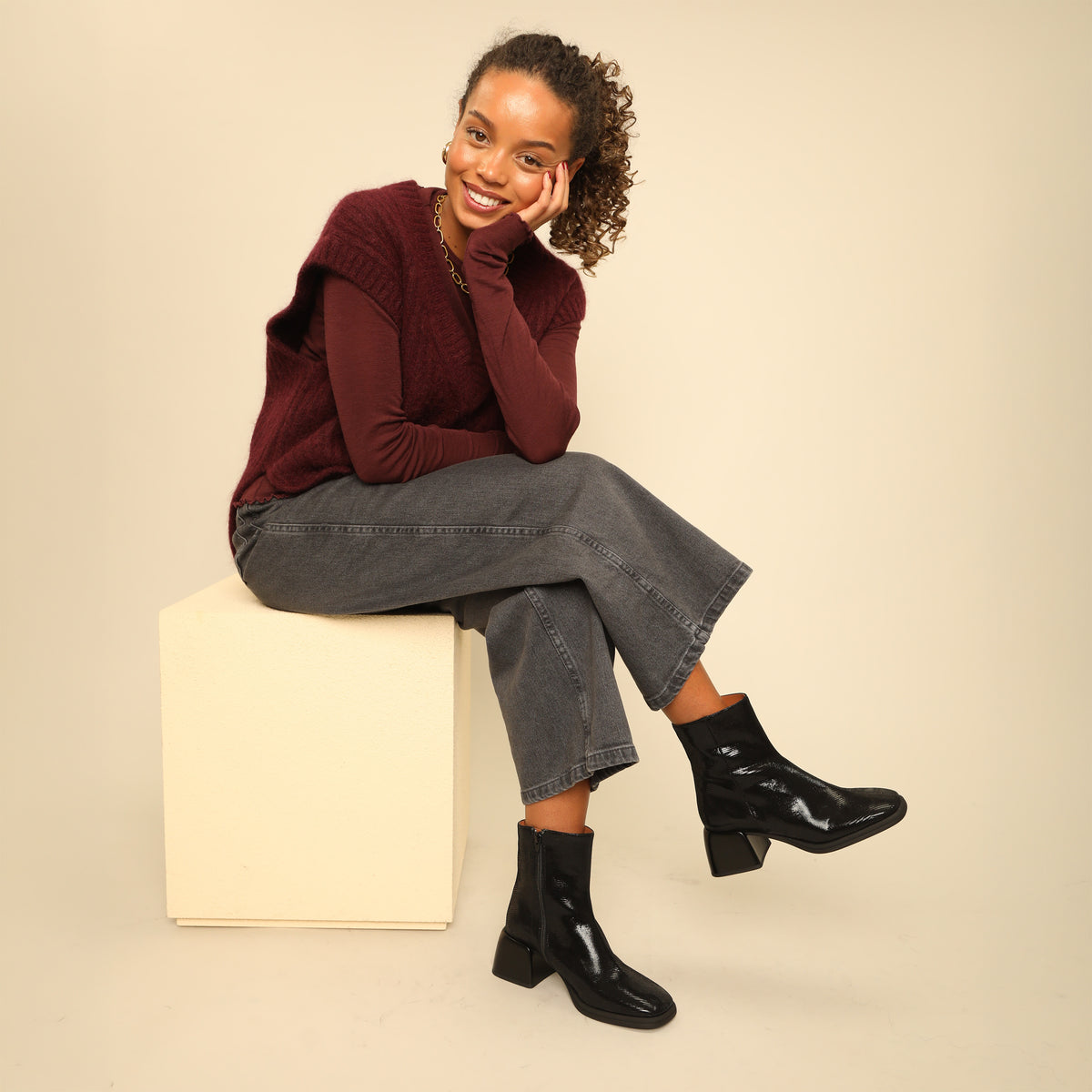 Quinn Metallic Black Mid Boot by Esska