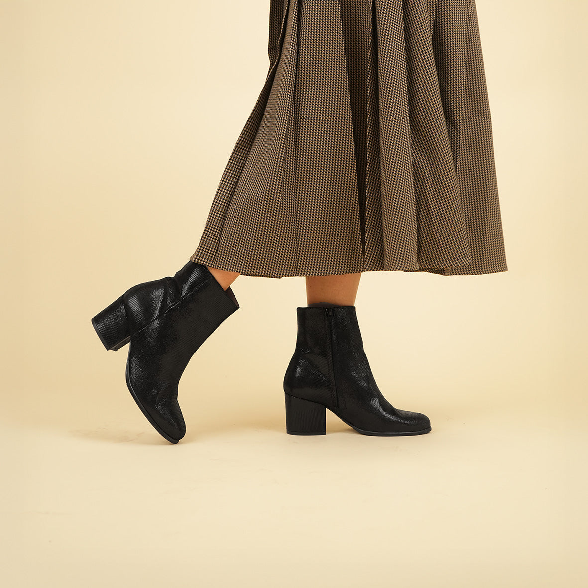 Rasa WIDE Metallic Black Mid Boot by Esska Shoes Ltd