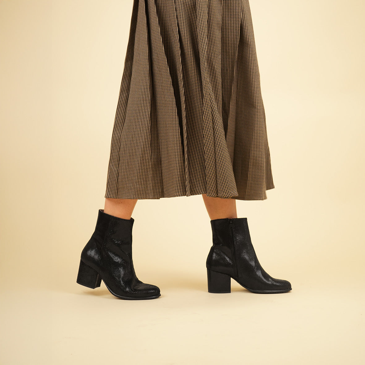 Rasa WIDE Metallic Black Mid Boot by Esska Shoes Ltd