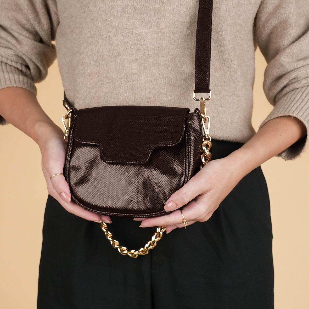 Romeo Bag - Metallic Dark Brown Bags by Esska