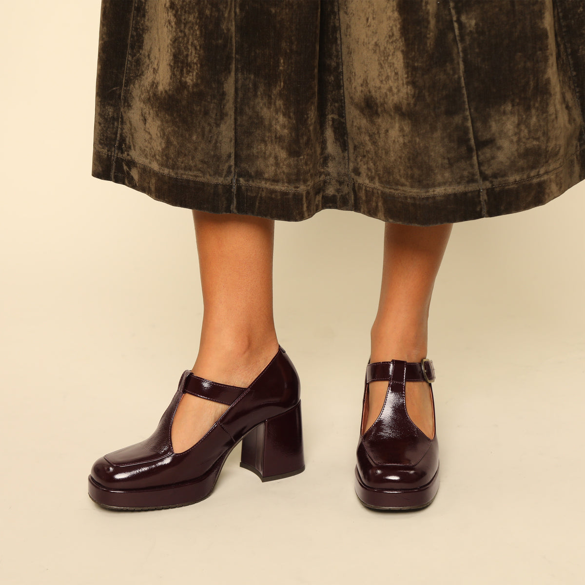 Saffron Patent Bordeaux Mid Shoe by Esska