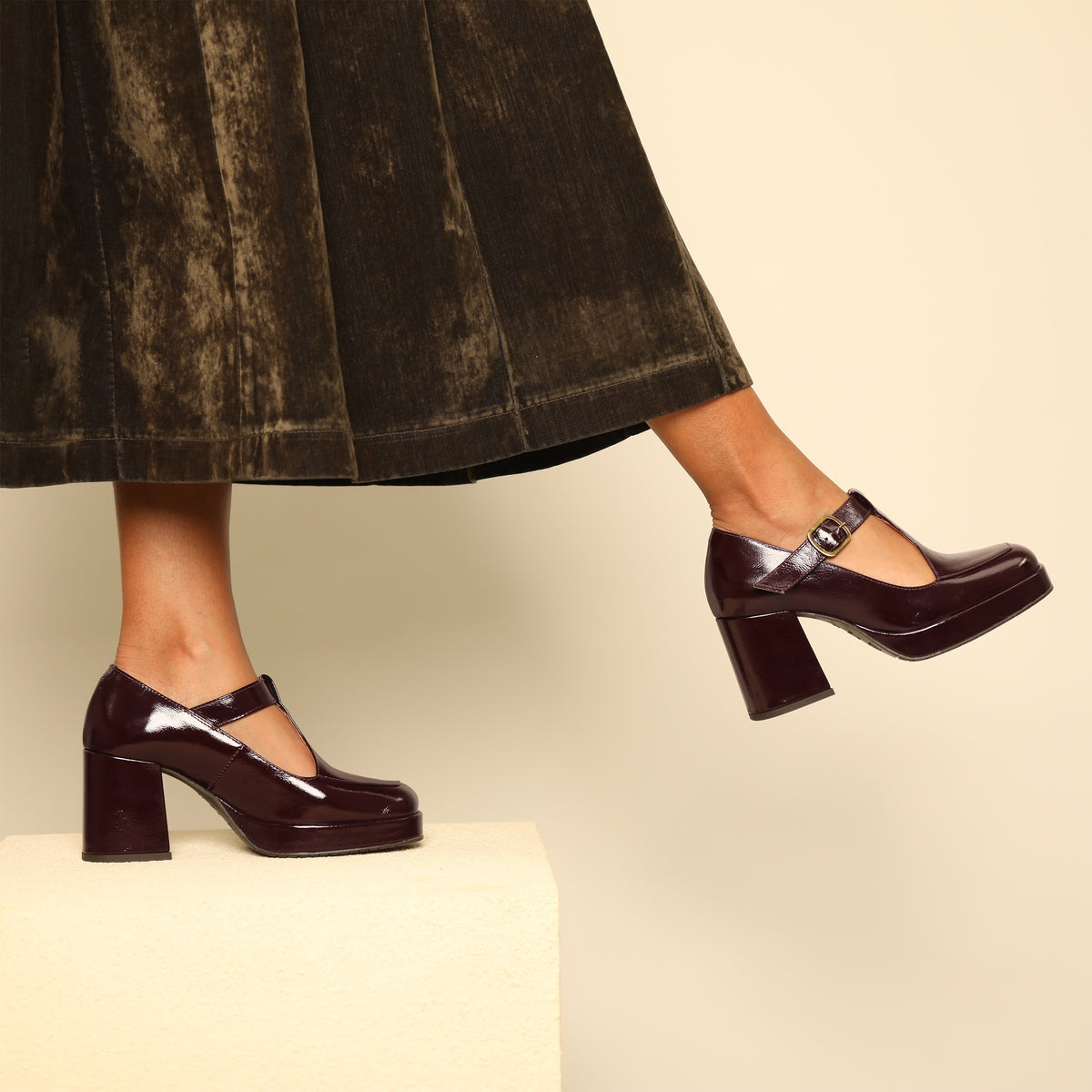 Saffron Patent Bordeaux Mid Shoe by Esska