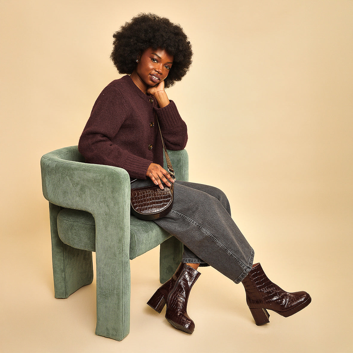 Sassy Croc Dark Brown Mid Boot by Esska