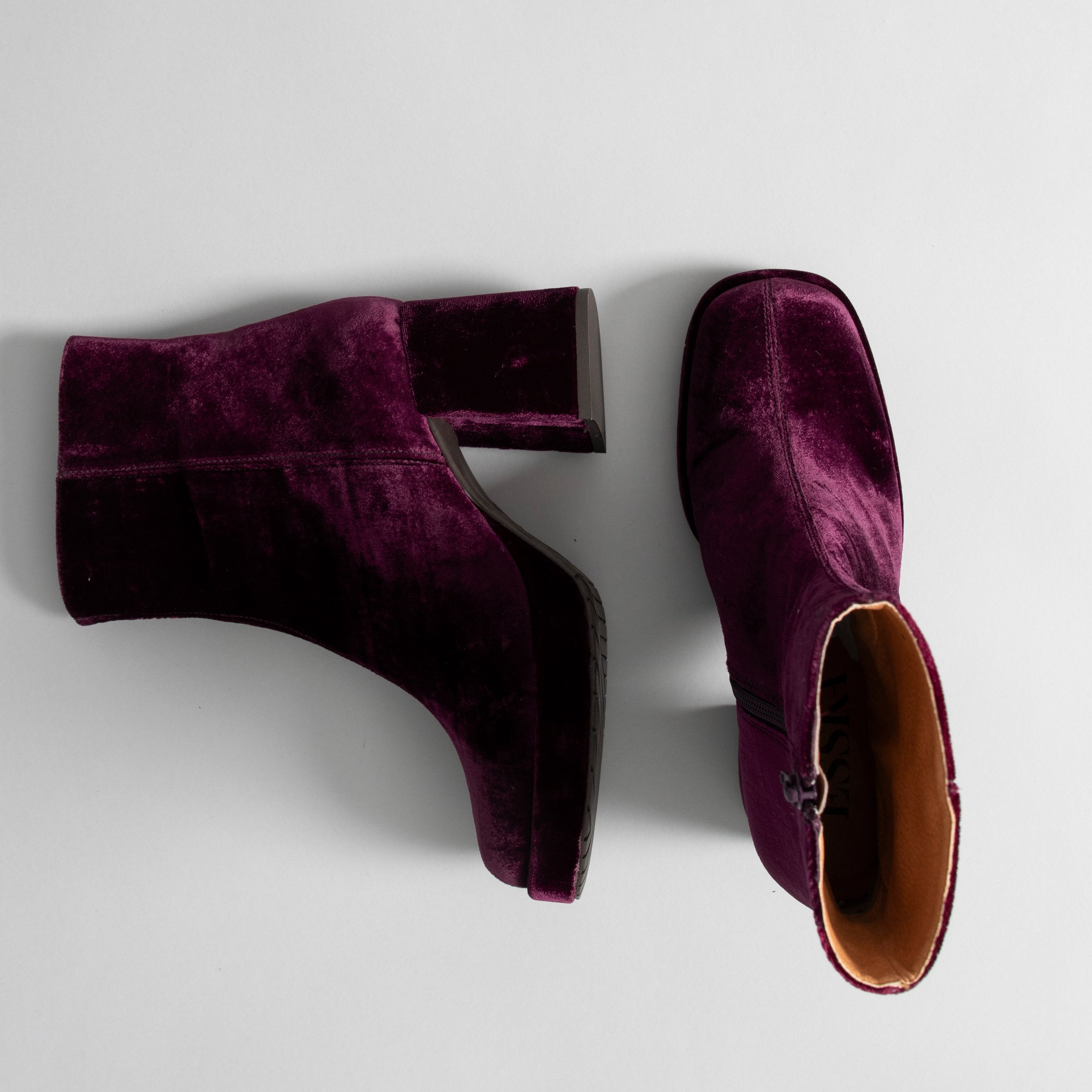 Sassy Vegan Velvet Aubergine Mid Boot by Esska
