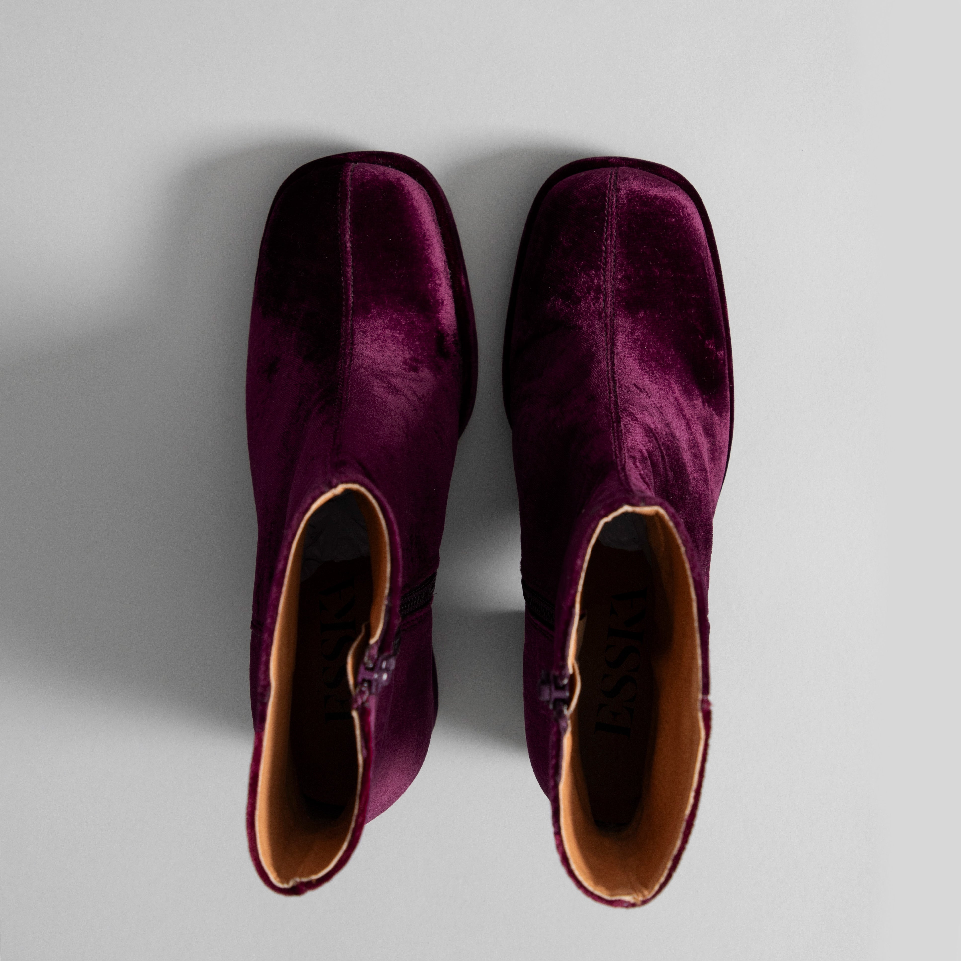 Sassy Vegan Velvet Aubergine Mid Boot by Esska