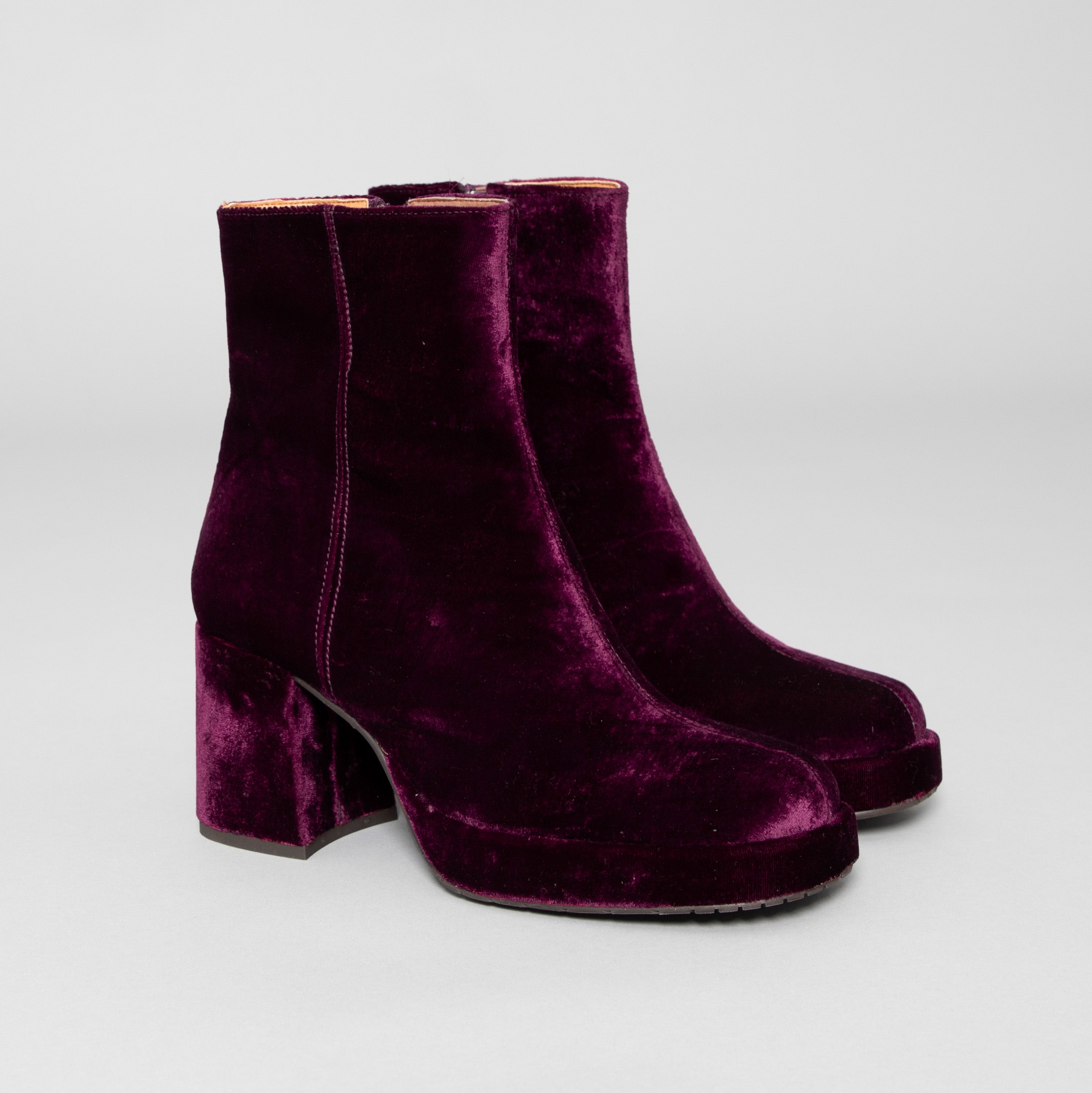 Sassy Vegan Velvet Aubergine Mid Boot by Esska