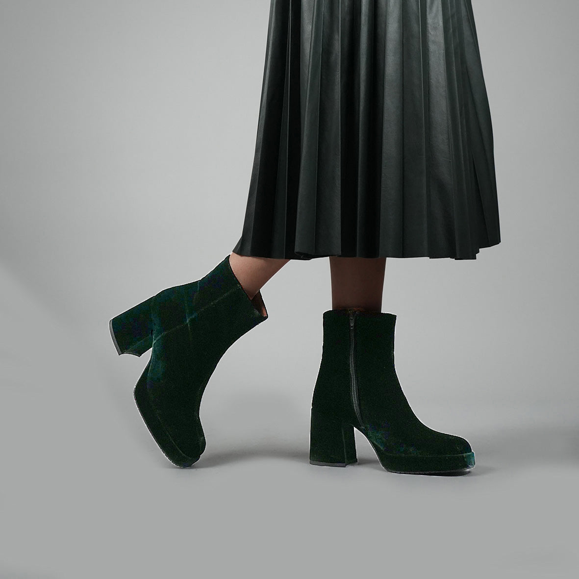 Sassy Vegan Velvet Green Mid Boot by Esska