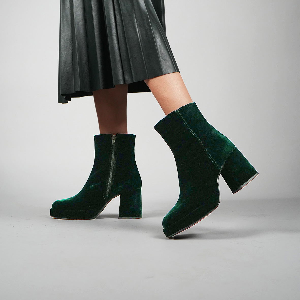 Sassy Vegan Velvet Green Mid Boot by Esska