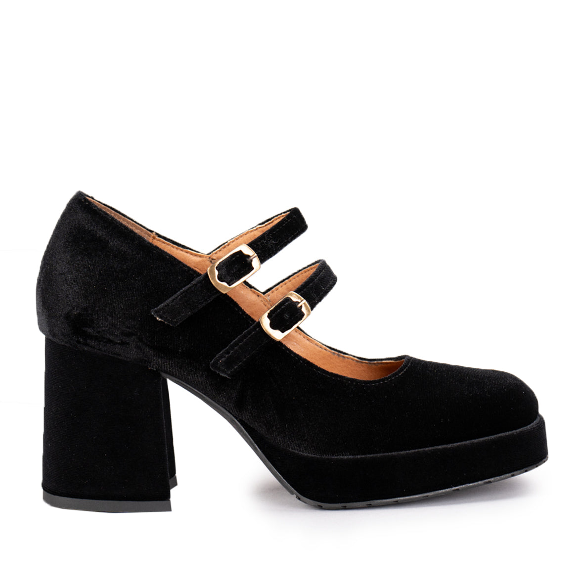 Sienna Vegan Velvet Black Mid Shoe by Esska