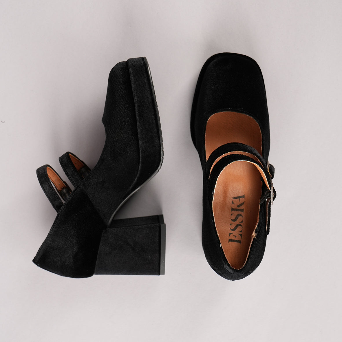 Sienna Vegan Velvet Black Mid Shoe by Esska