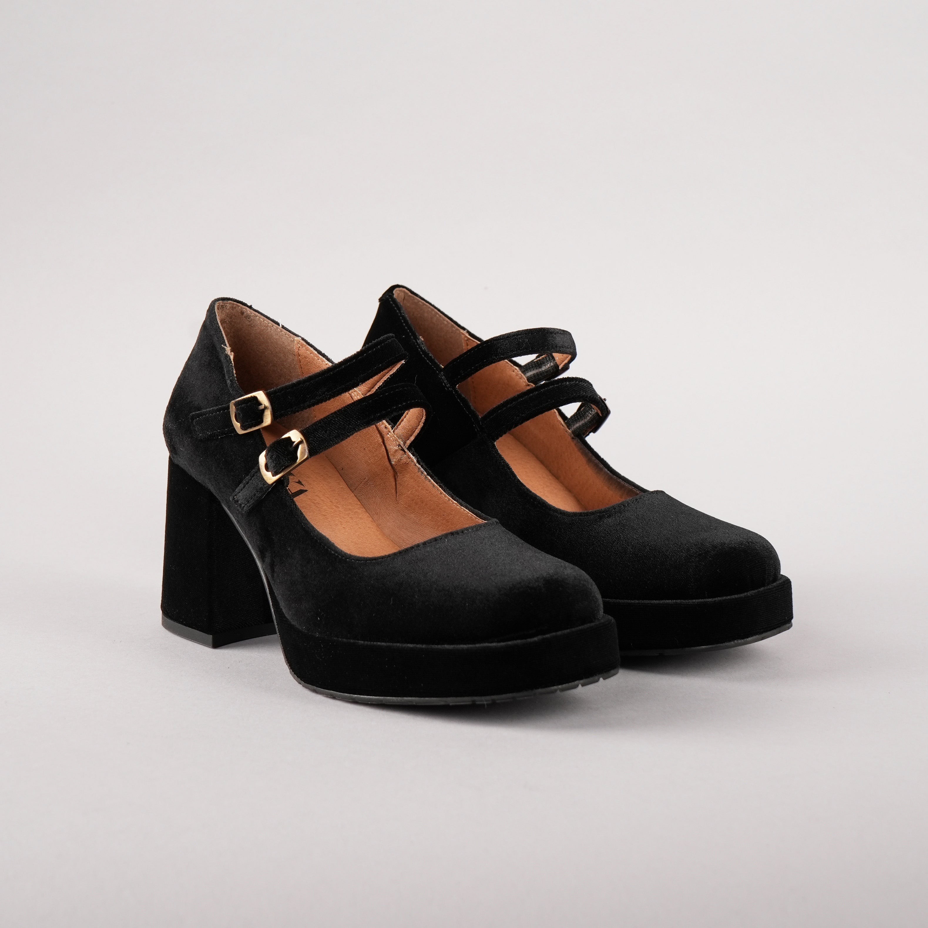 Sienna Vegan Velvet Black Mid Shoe by Esska
