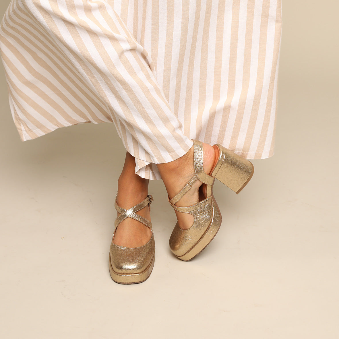 Sophie Gold Dust Mid Shoe by Esska