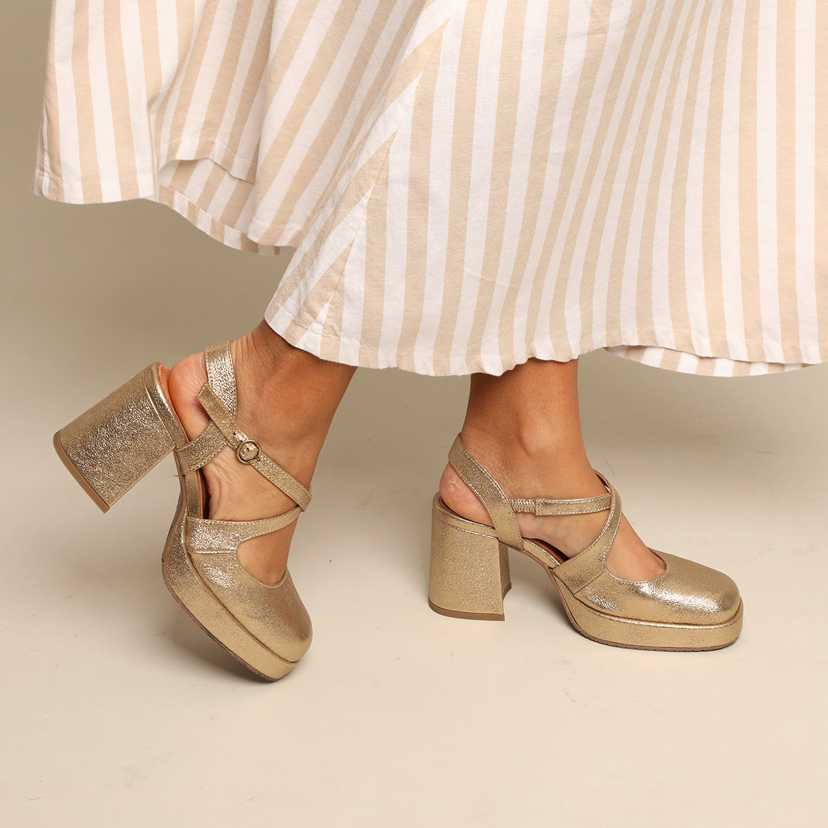 Sophie Gold Dust Mid Shoe by Esska