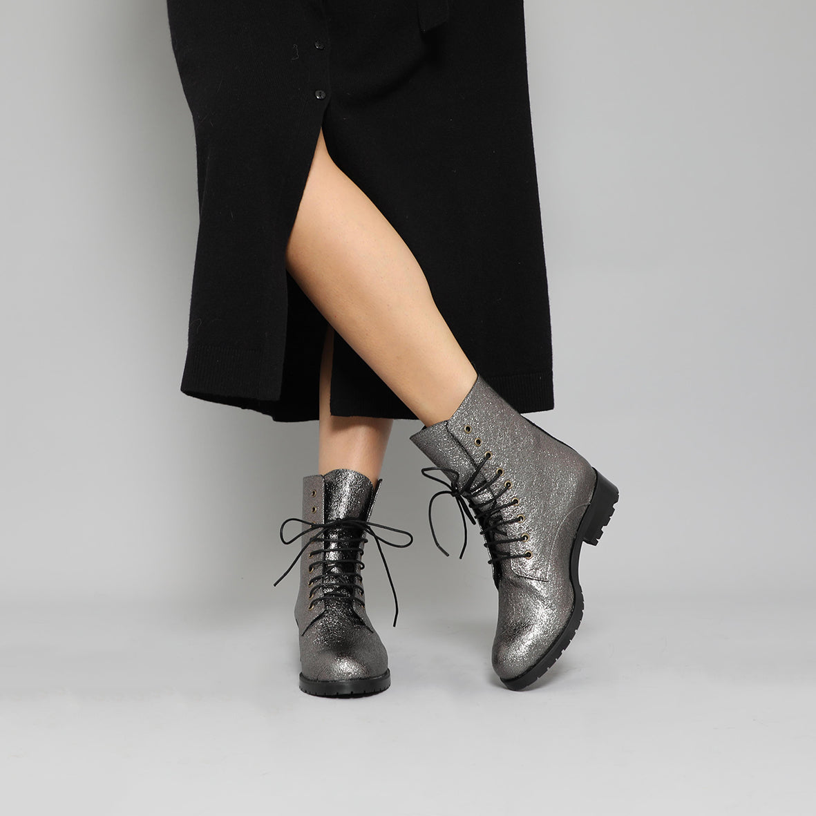 Tino Vegan Gunmetal Flat Boot by Esska