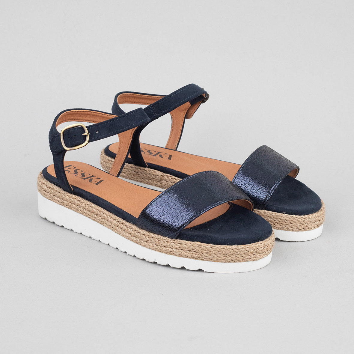 Uma VEGAN Metallic Navy Flat Sandal by Esska
