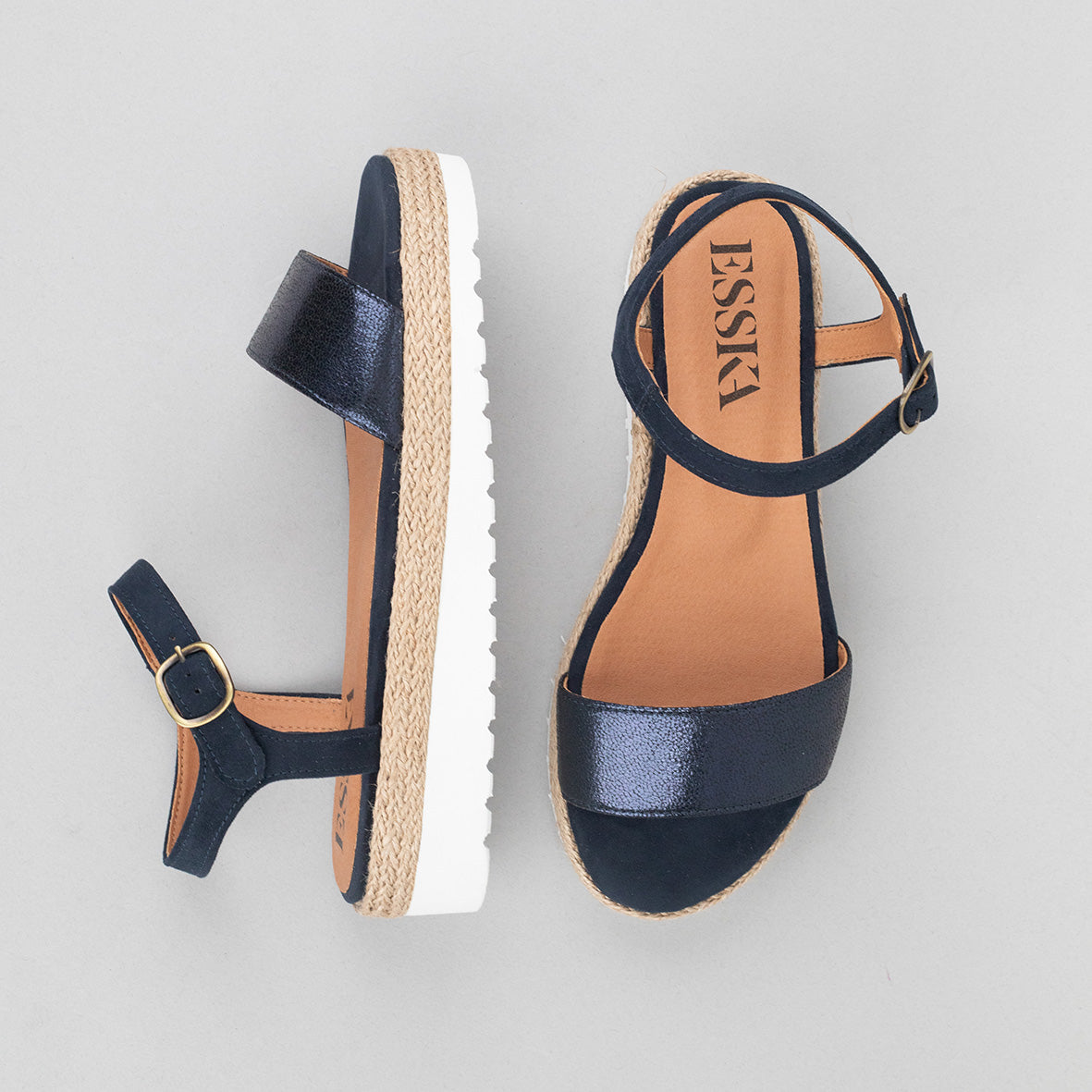 Uma VEGAN Metallic Navy Flat Sandal by Esska