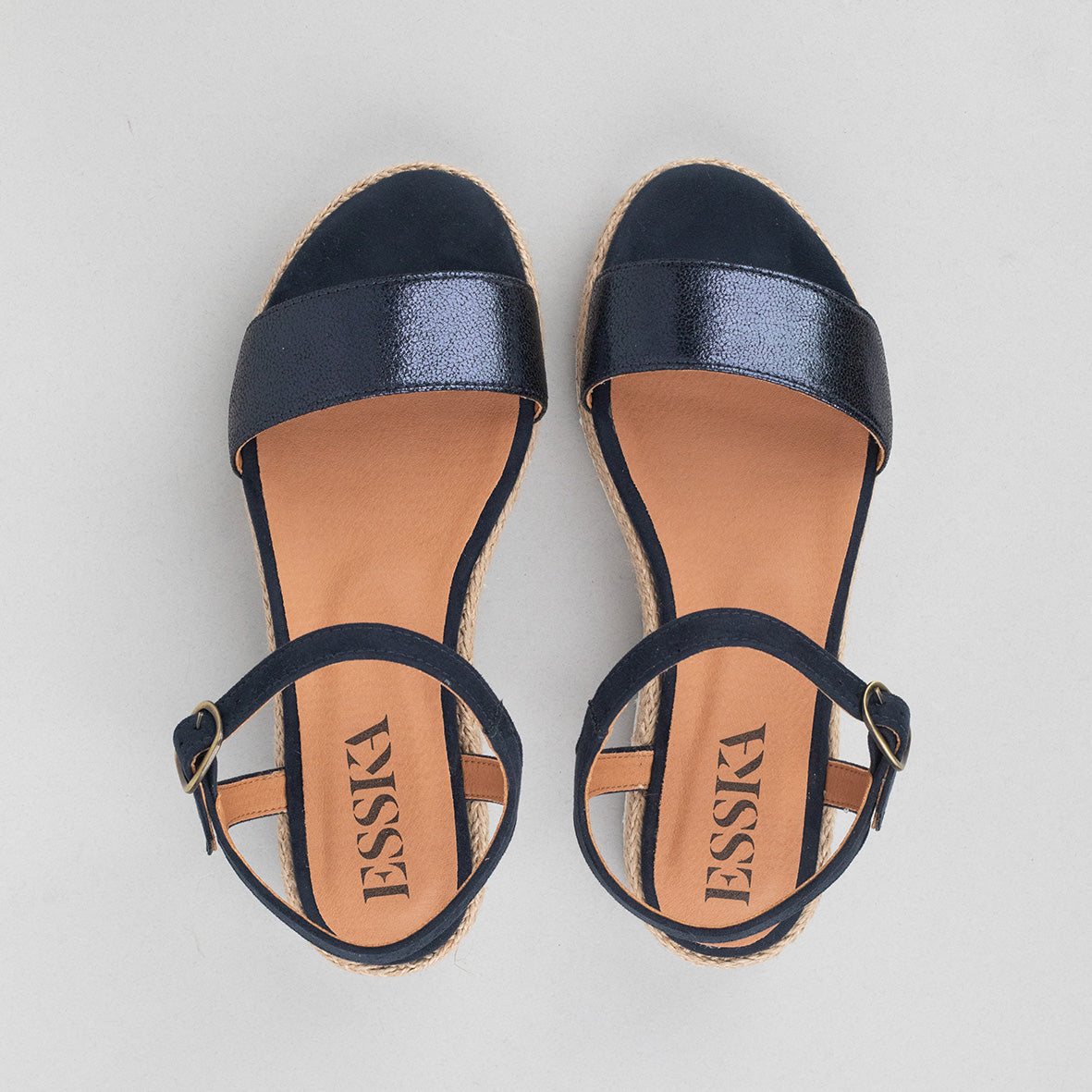 Uma VEGAN Metallic Navy Flat Sandal by Esska
