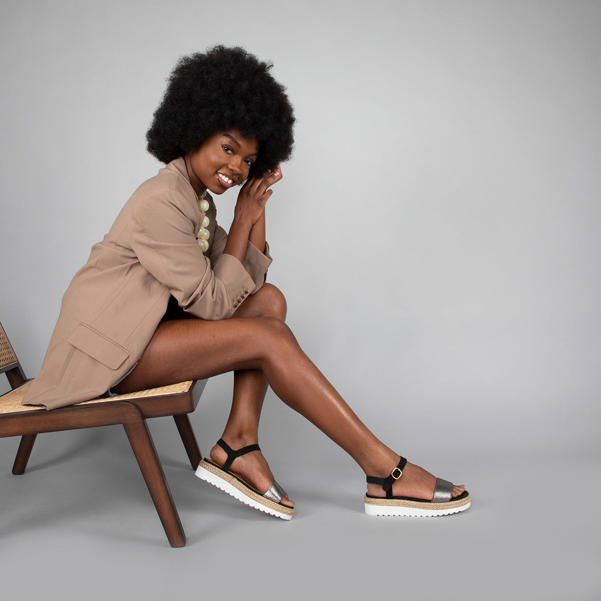 Uma Vegan Anthracite Flat Sandal by Esska