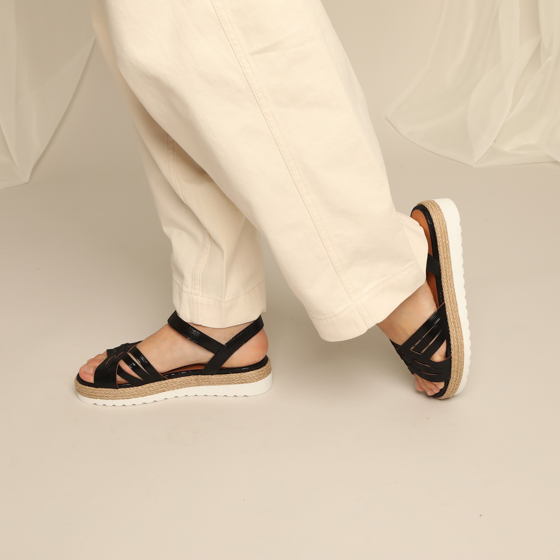 Ursula Metallic Black Flat Sandal by Esska