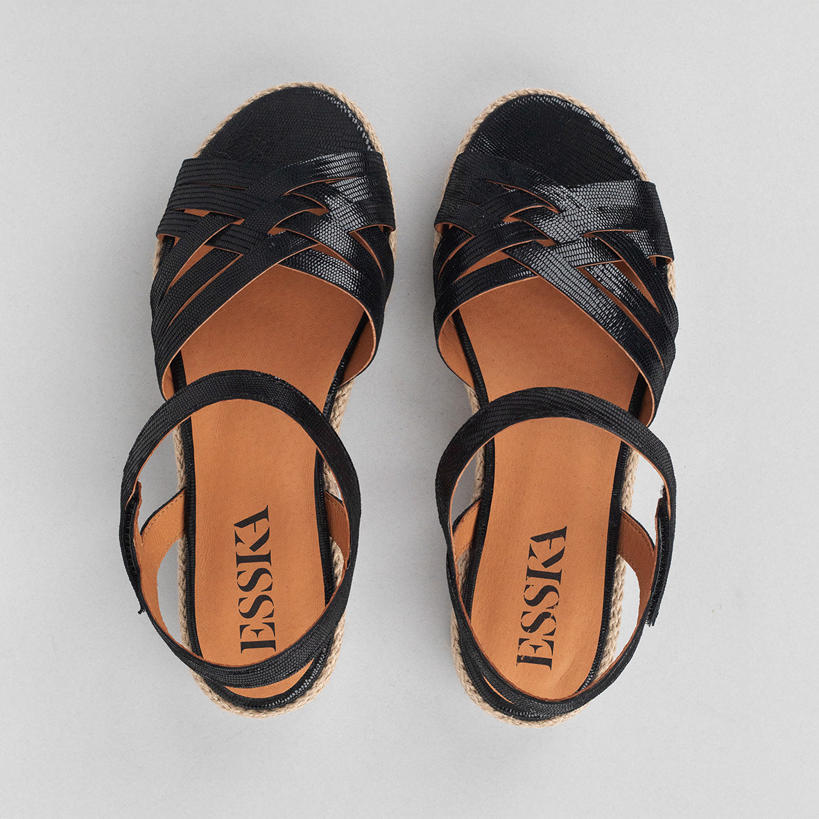 Ursula Metallic Black Flat Sandal by Esska
