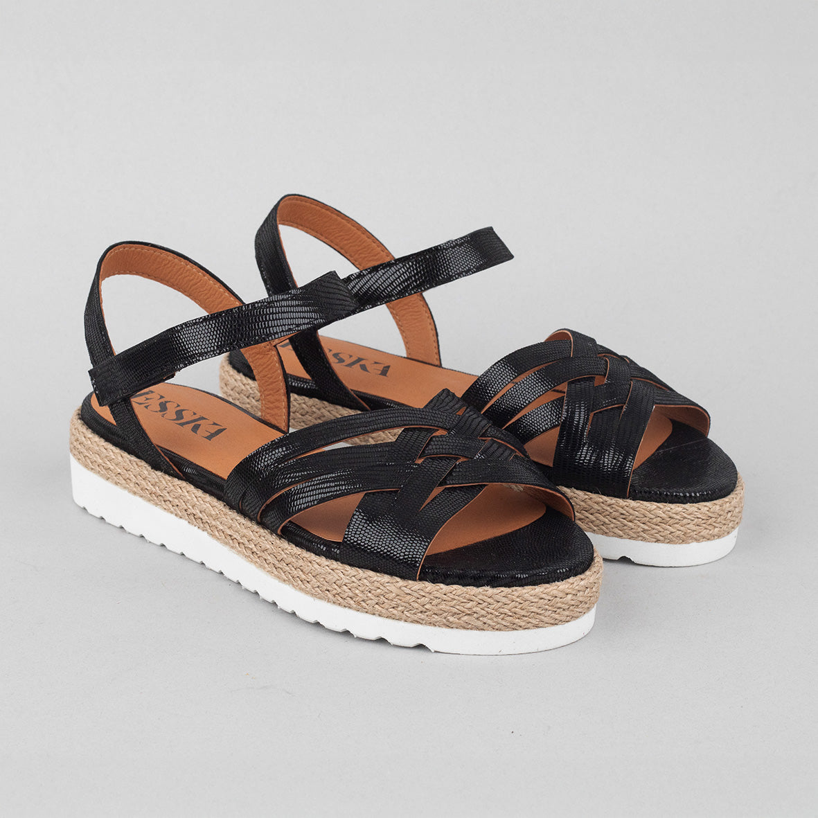 Ursula Metallic Black Flat Sandal by Esska