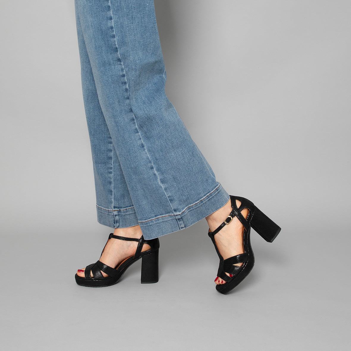 Valerie Black Metallic High Sandal by Esska