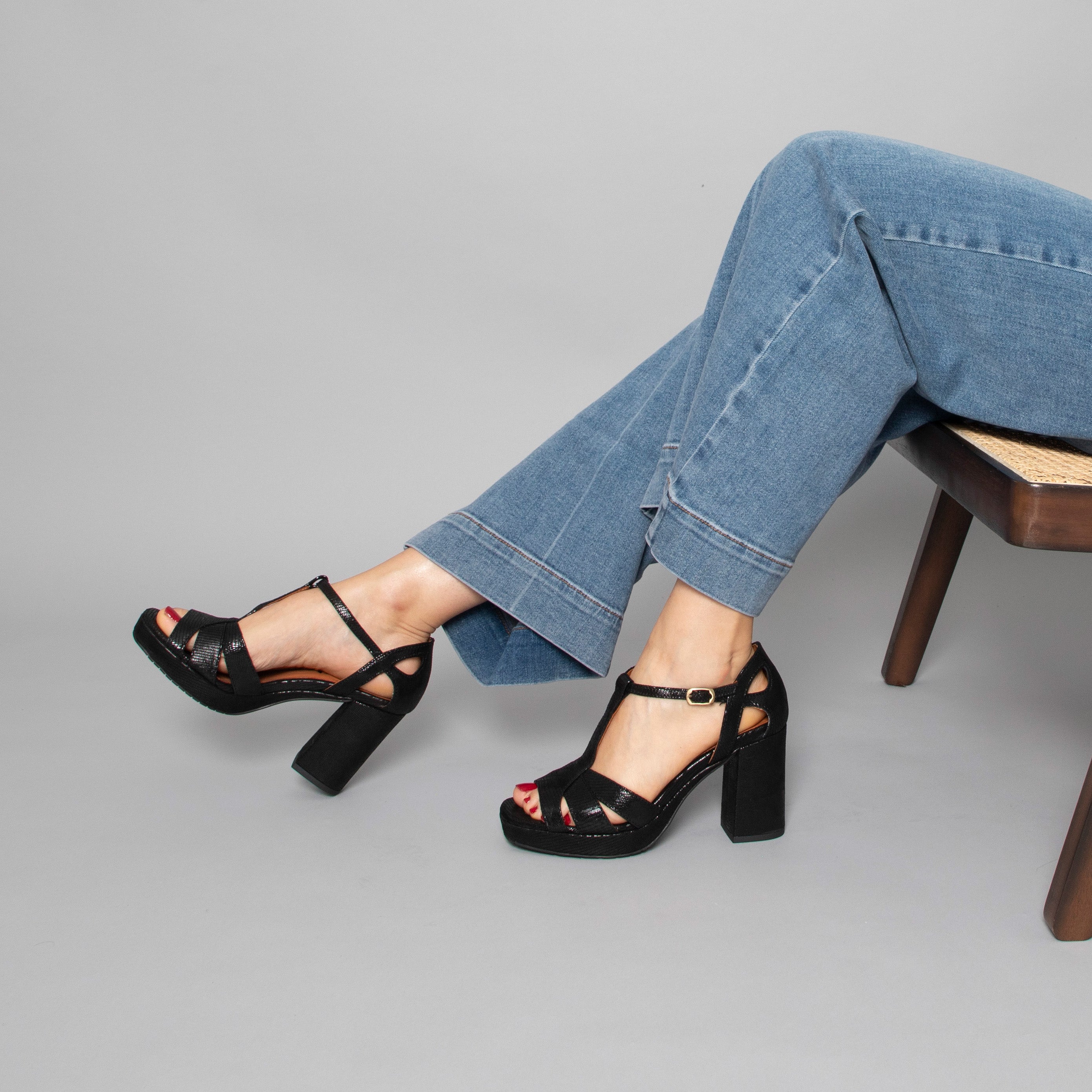 Valerie Black Metallic High Sandal by Esska