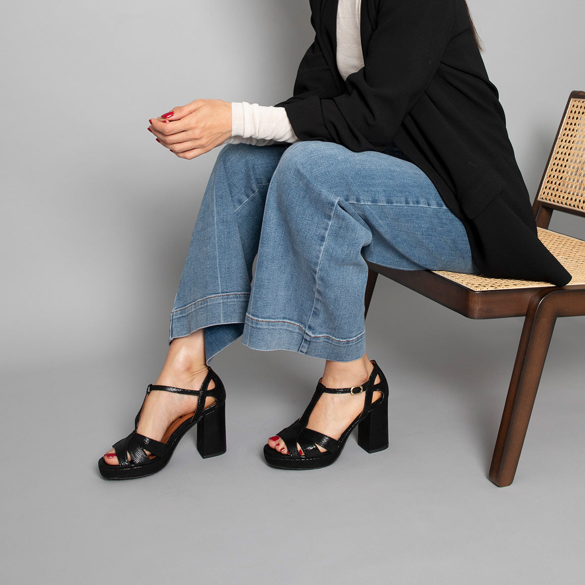 Valerie Black Metallic High Sandal by Esska