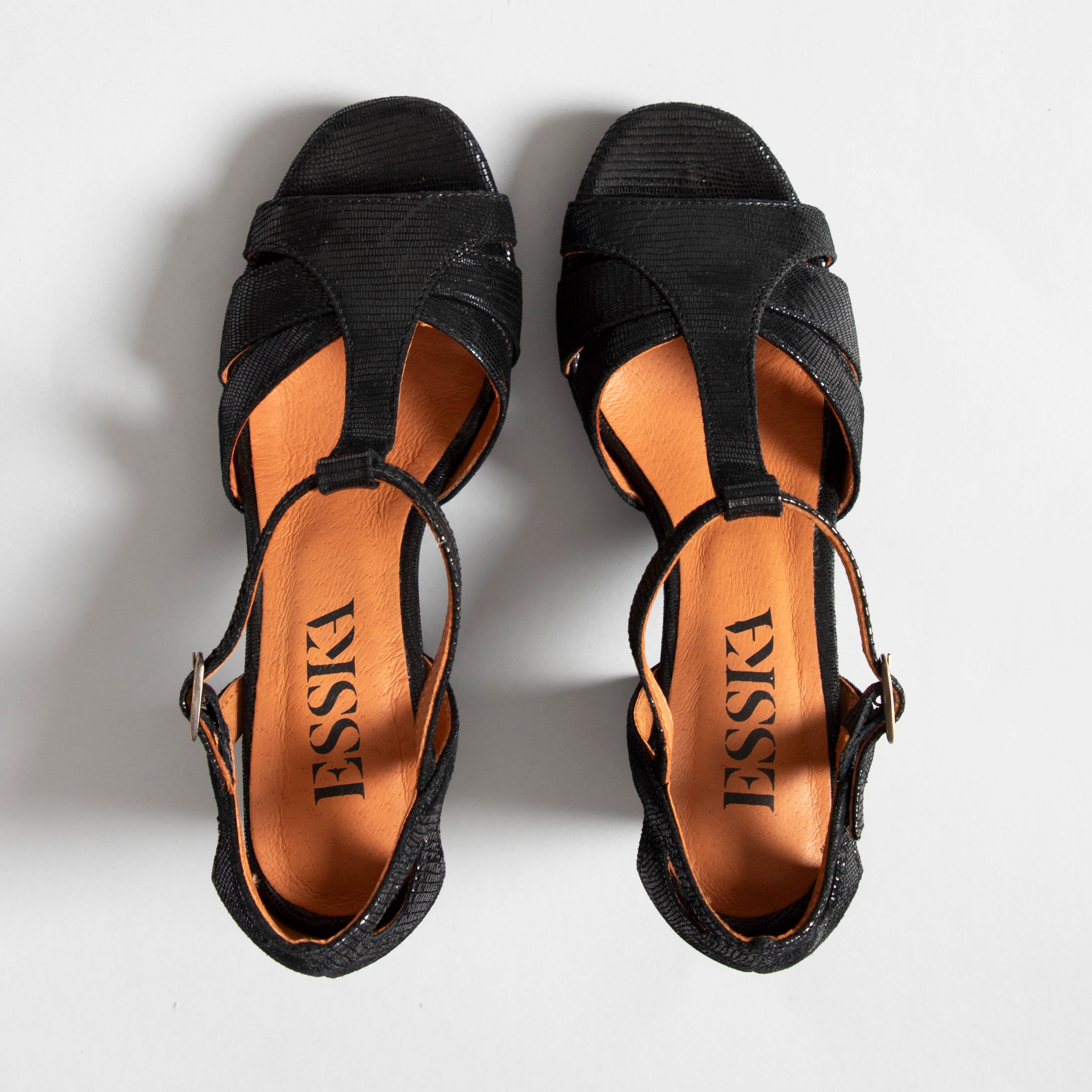 Valerie Black Metallic High Sandal by Esska