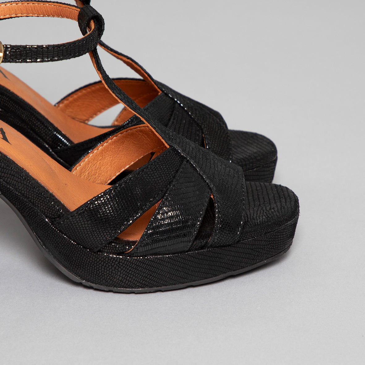 Valerie Black Metallic High Sandal by Esska