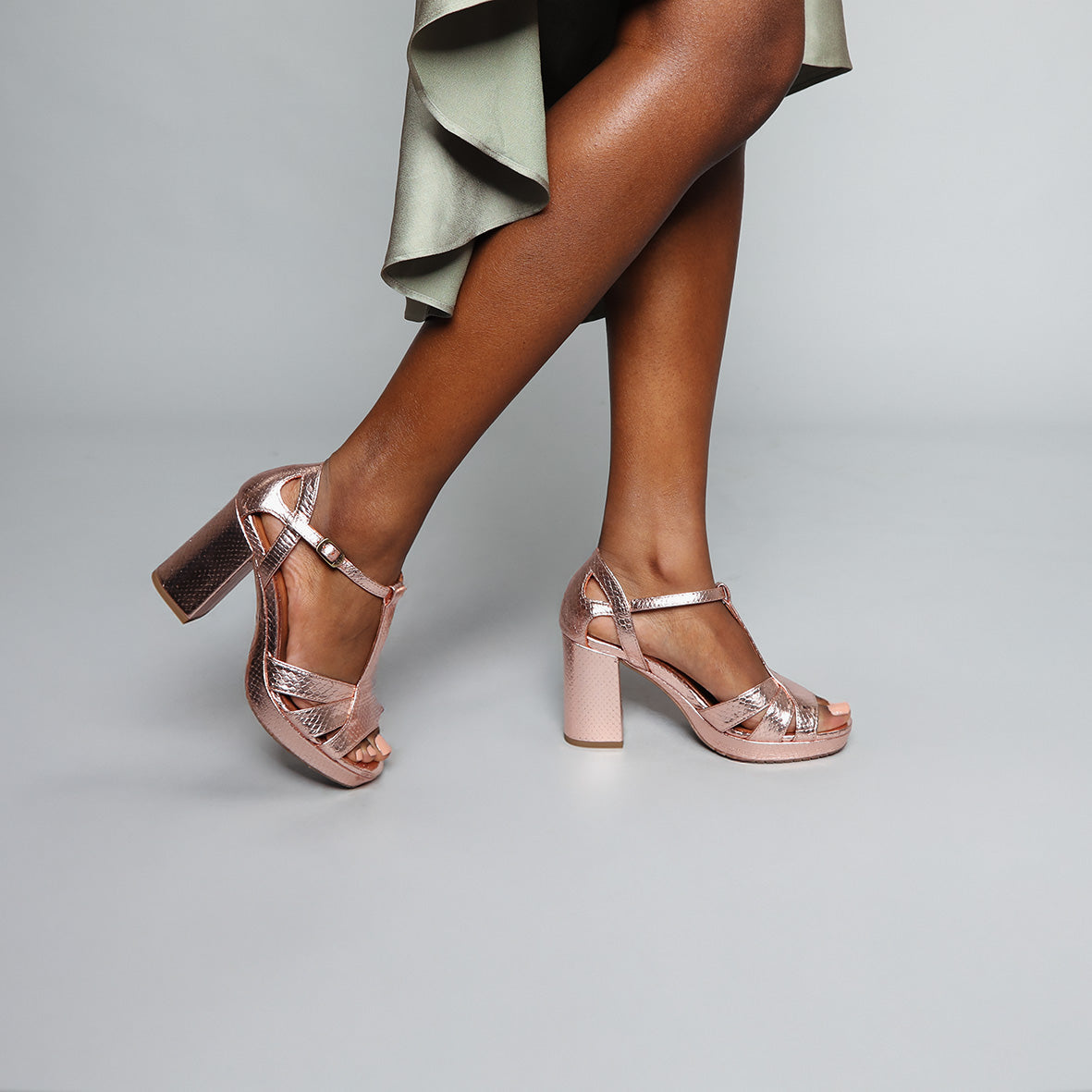 Valerie WIDE Metallic Dusty Pink High Sandal by Esska