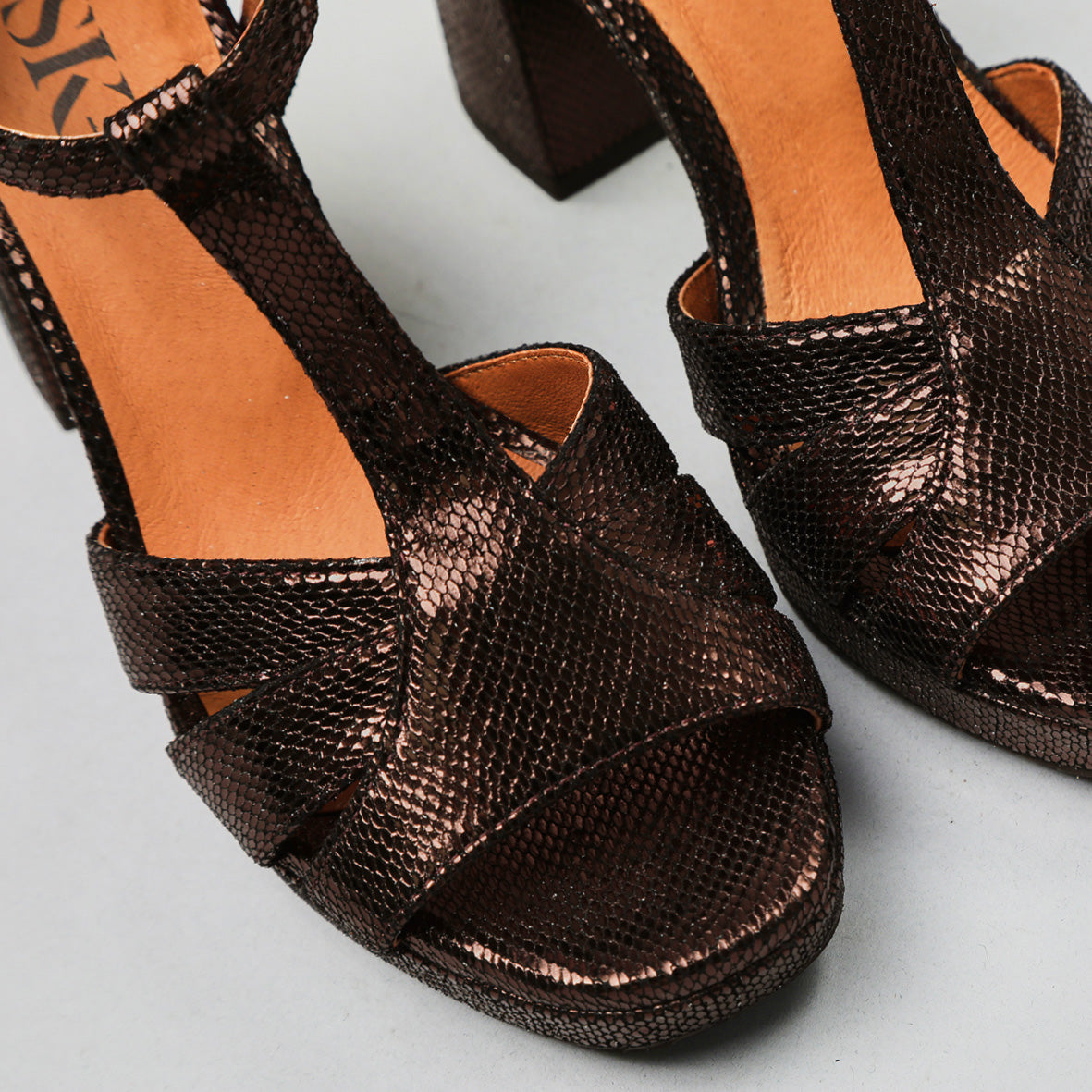 Valerie WIDE Metallic Dark Brown High Sandal by Esska