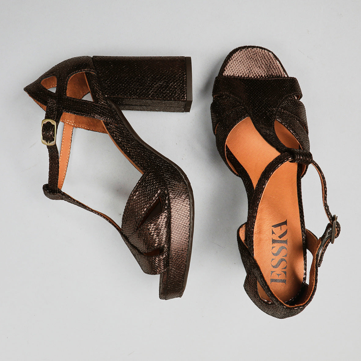 Valerie WIDE Metallic Dark Brown High Sandal by Esska