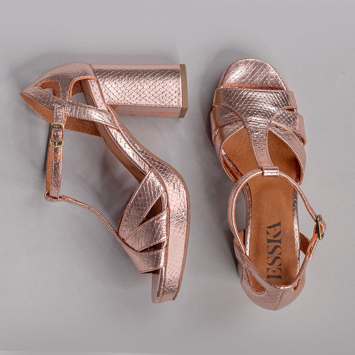 Valerie WIDE Metallic Dusty Pink High Sandal by Esska
