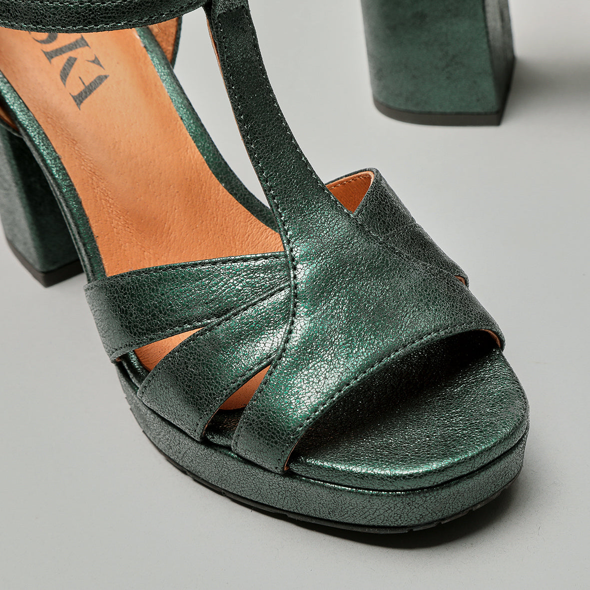 Valerie WIDE Metallic Green High Sandal by Esska