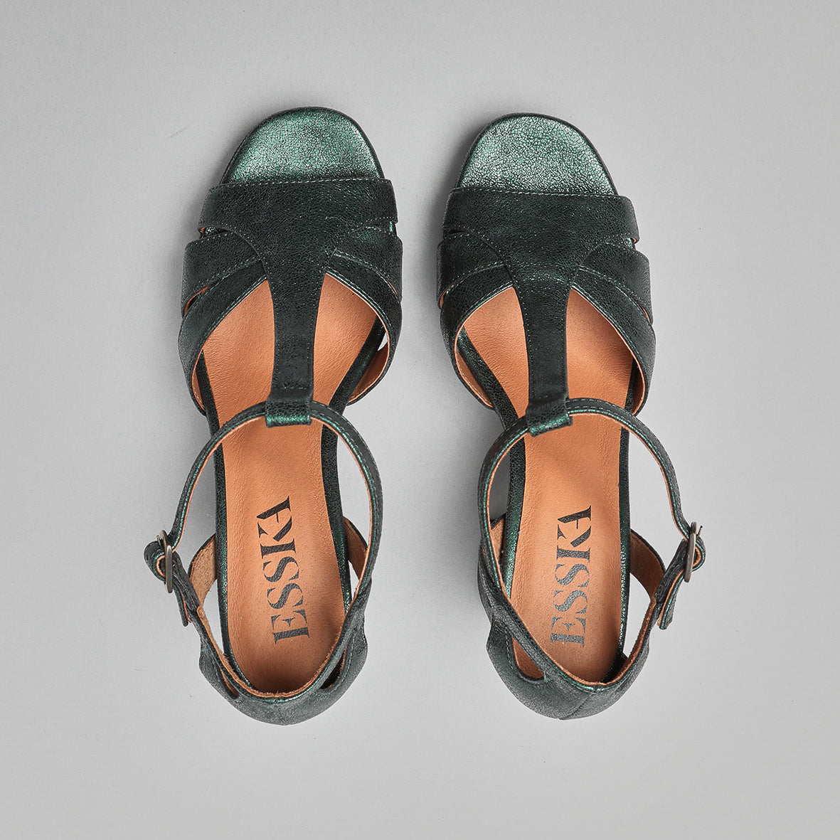 Valerie WIDE Metallic Green High Sandal by Esska