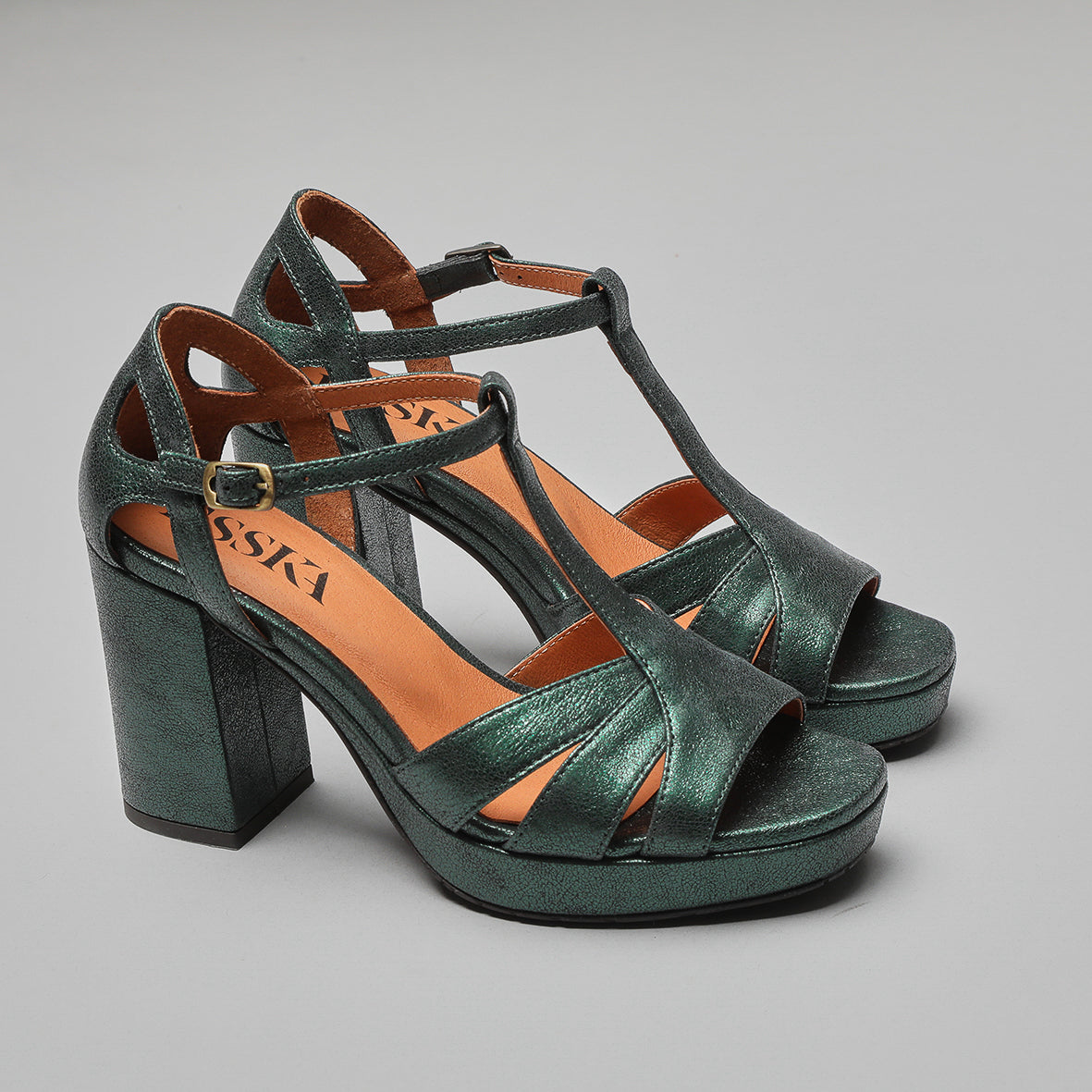 Valerie WIDE Metallic Green High Sandal by Esska