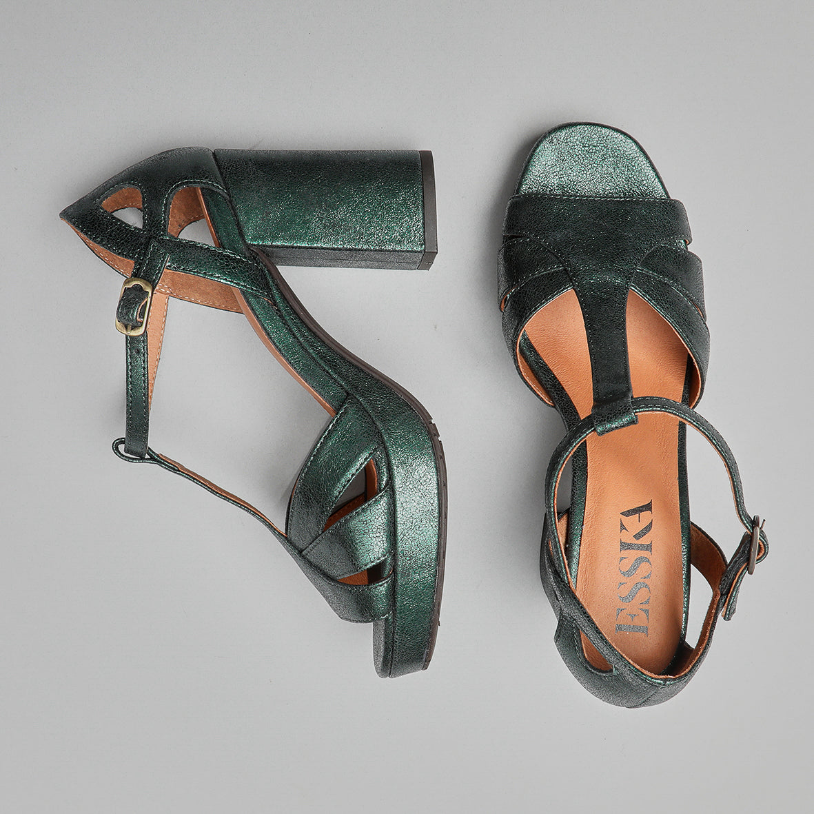 Valerie WIDE Metallic Green High Sandal by Esska