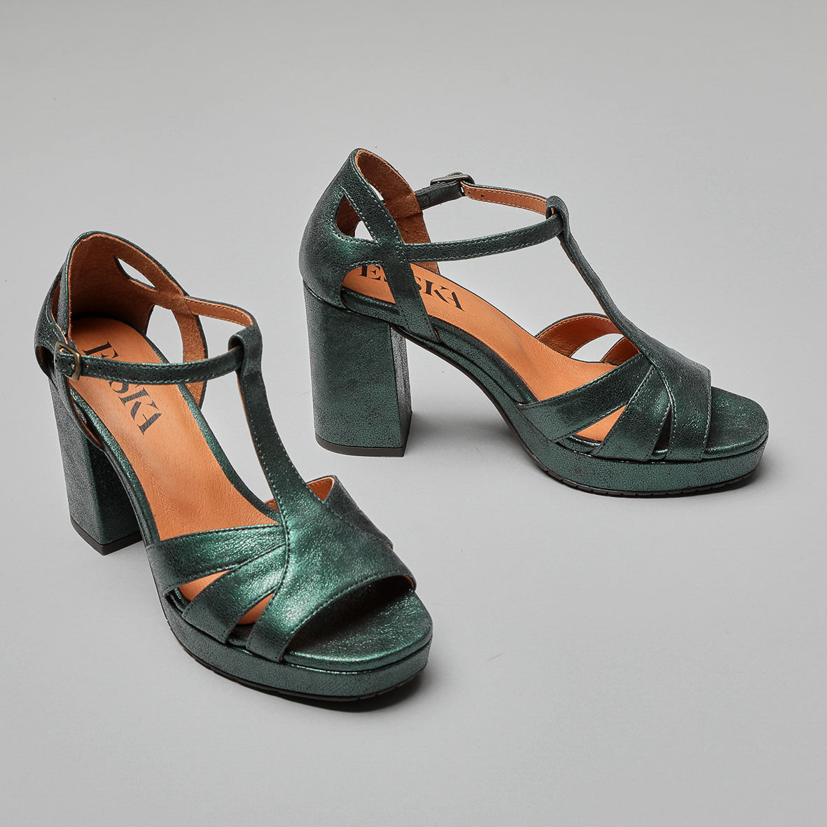 Valerie WIDE Metallic Green High Sandal by Esska