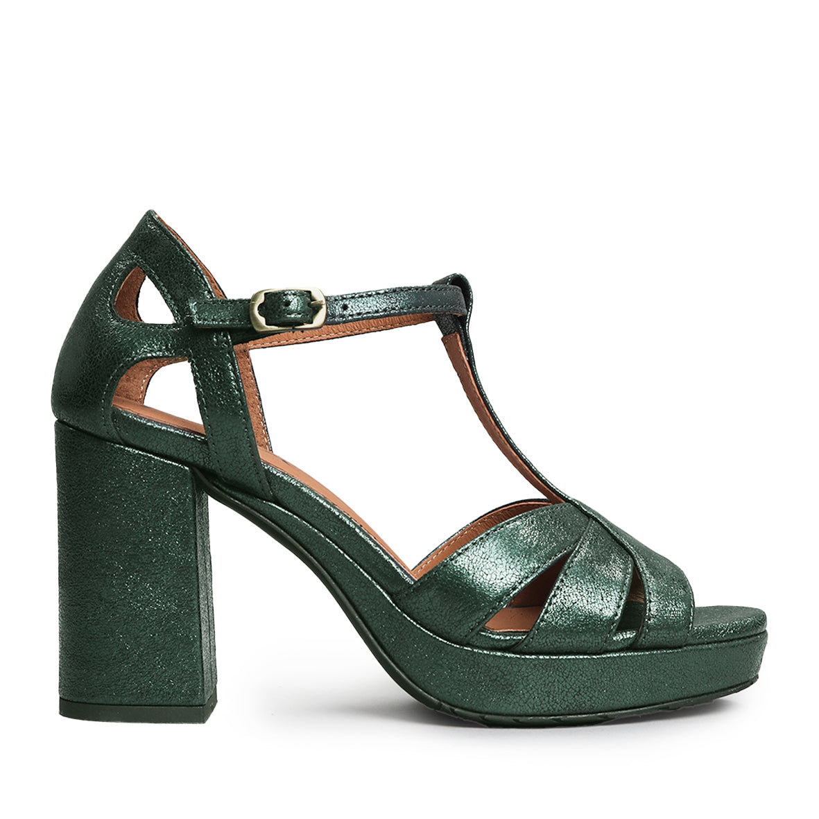 Valerie WIDE Metallic Green High Sandal by Esska
