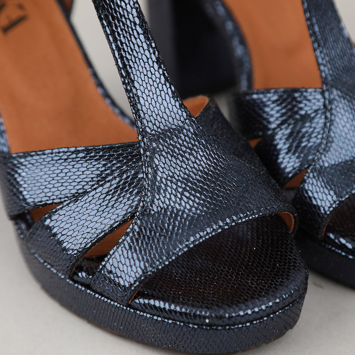 Valerie Metallic Navy High Sandal by Esska