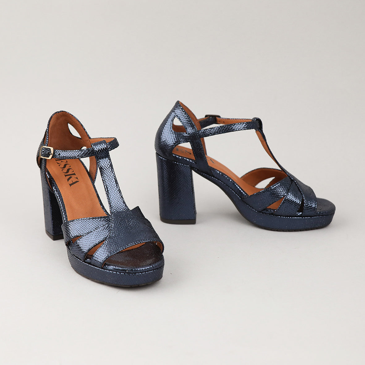 Valerie Metallic Navy High Sandal by Esska