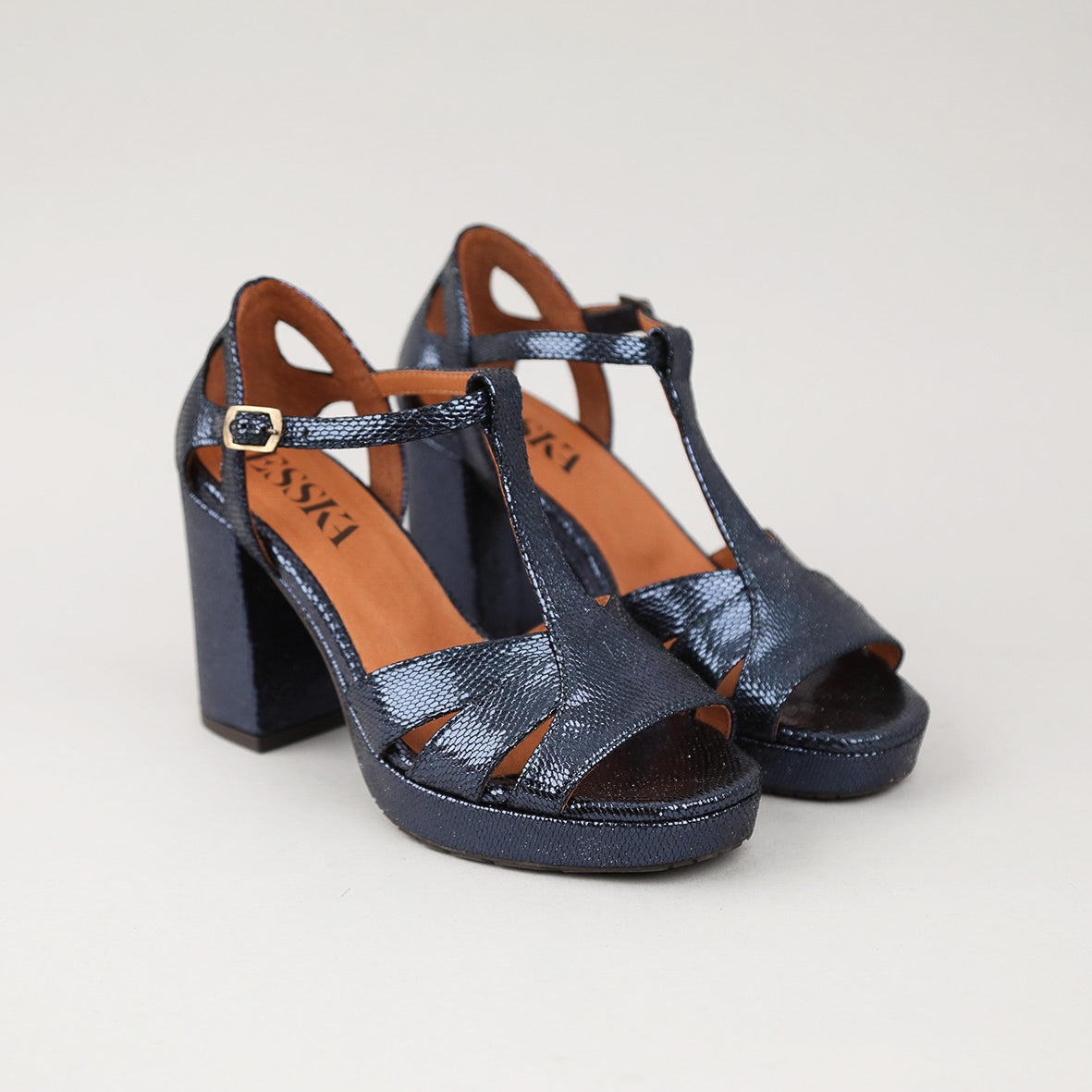 Valerie Metallic Navy High Sandal by Esska