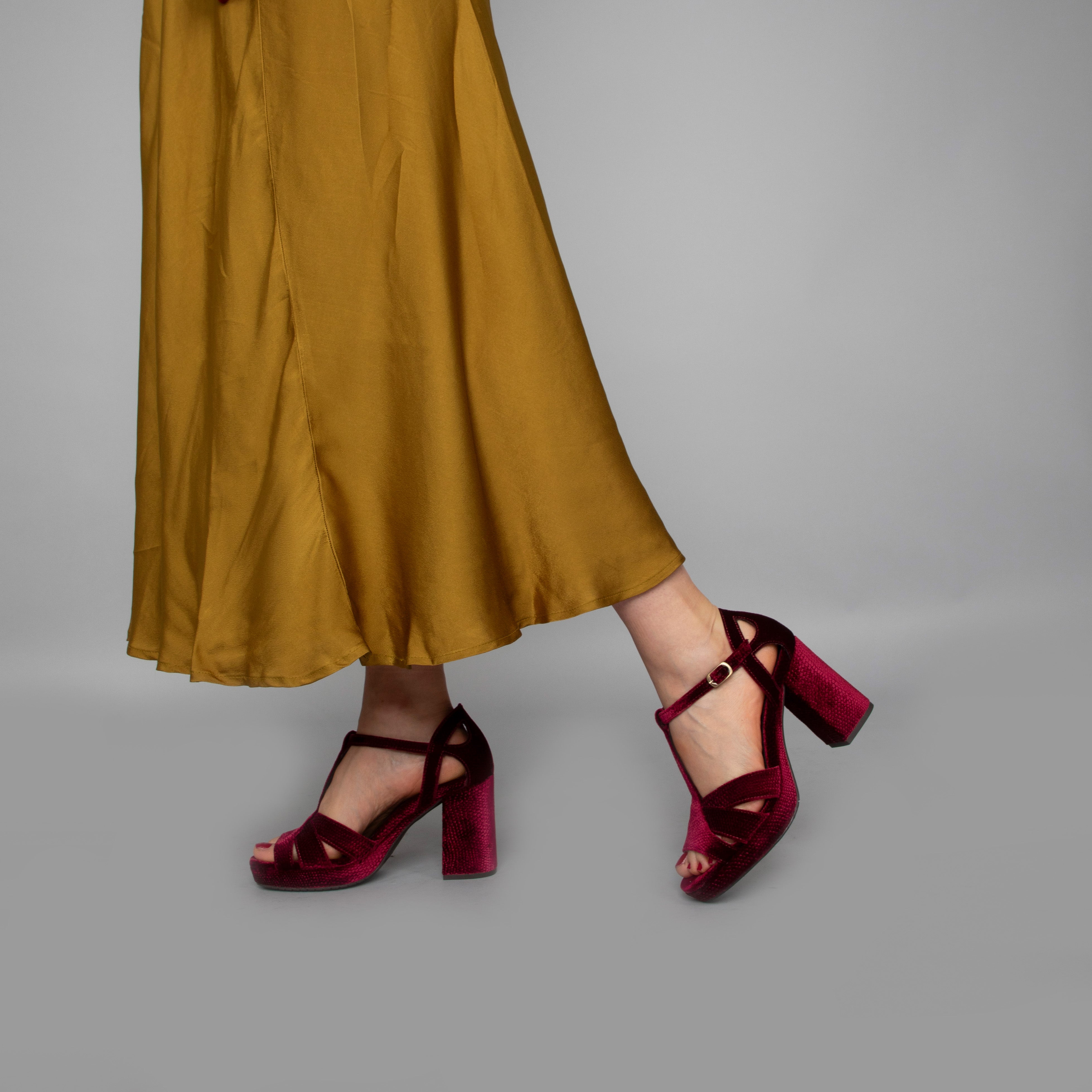 Valerie Velvet Raspberry High Sandal by Esska