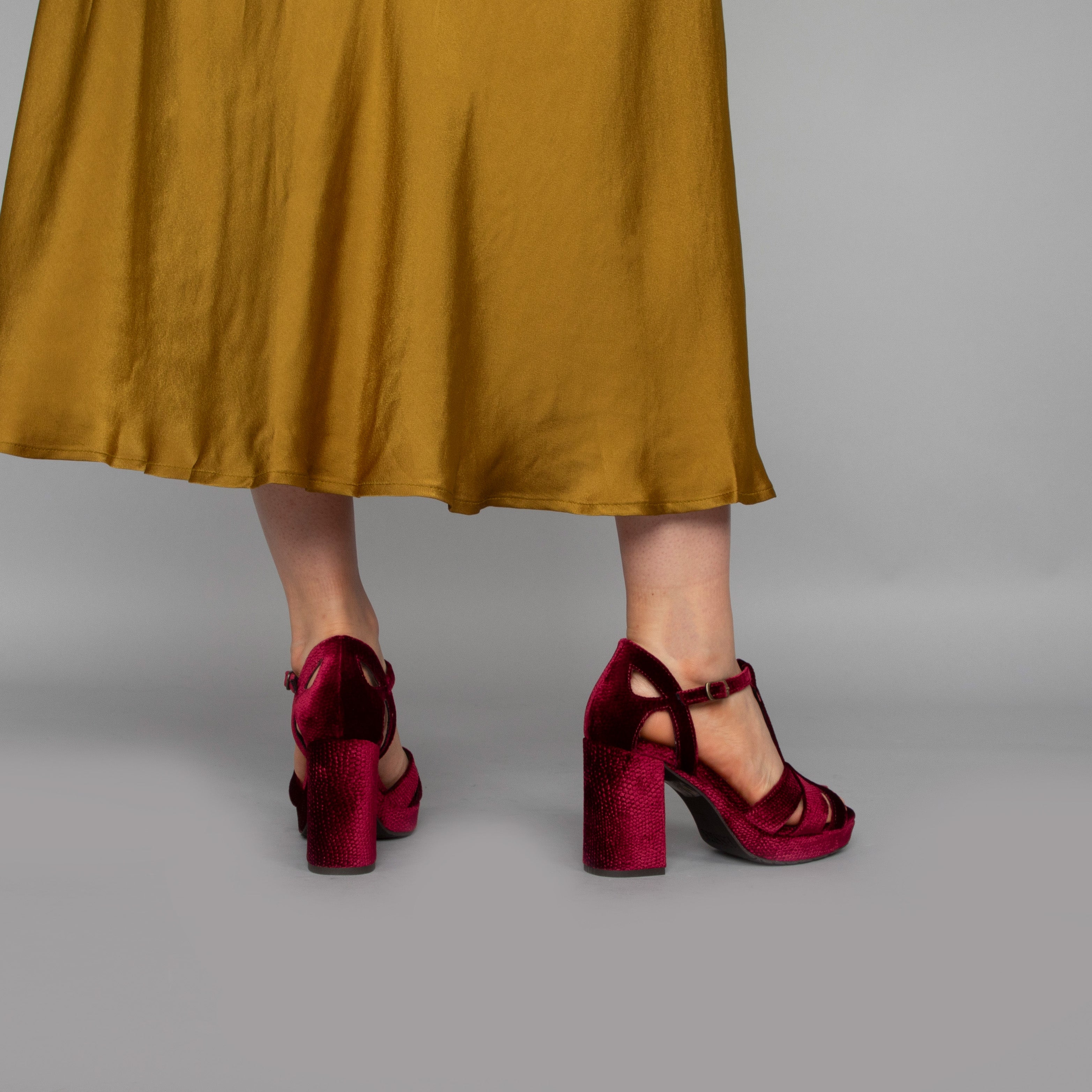 Valerie Velvet Raspberry High Sandal by Esska