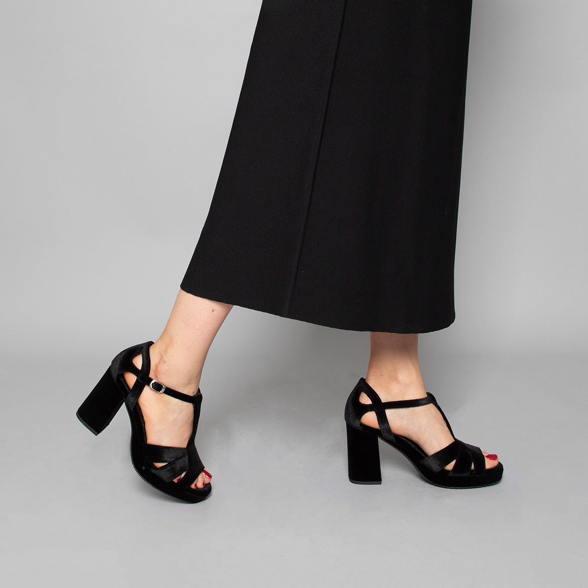 Valerie VEGAN Velvet Black High Sandal by Esska