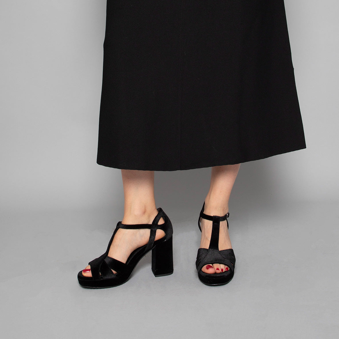 Valerie VEGAN Velvet Black High Sandal by Esska