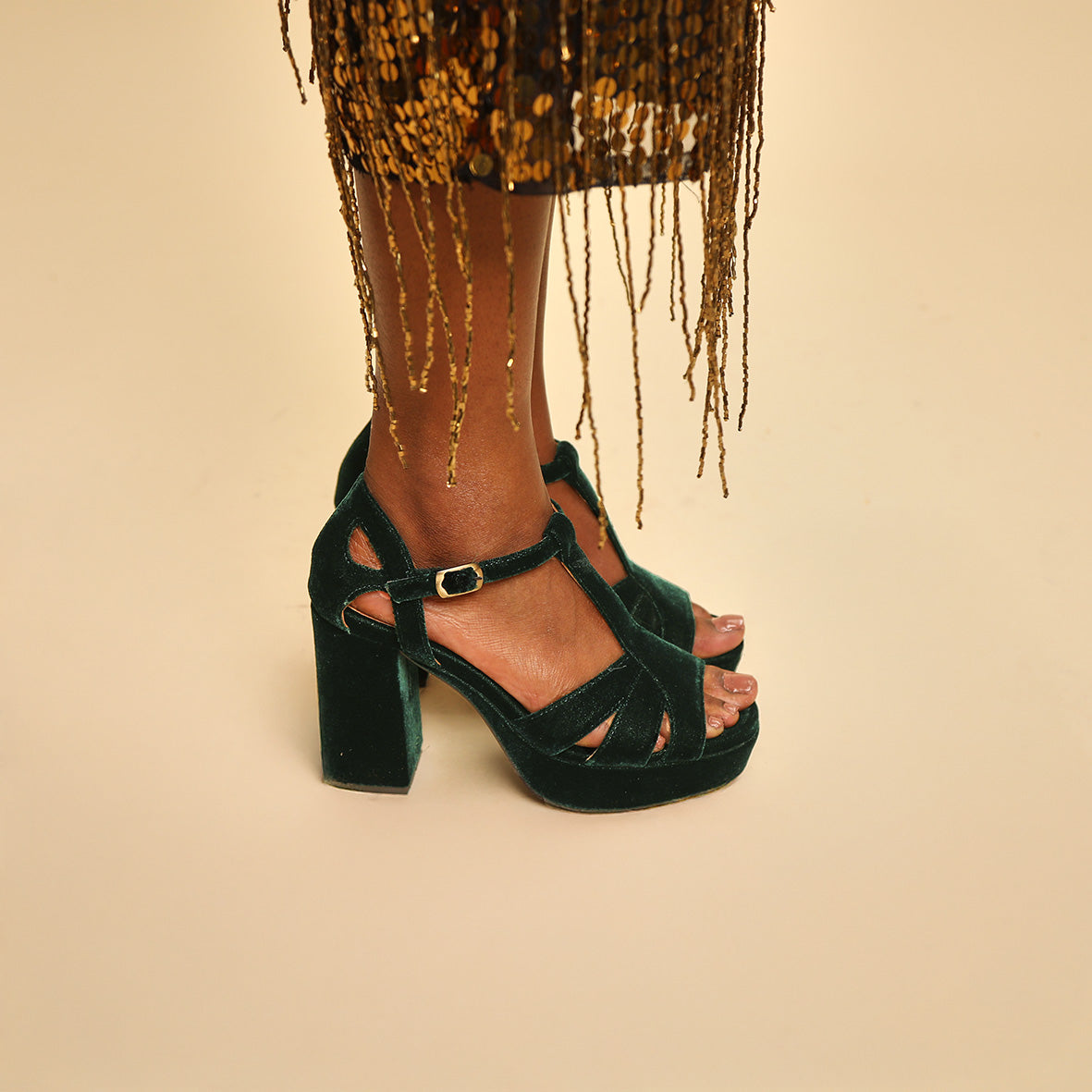 Victoria Velvet Dark Green High Sandal by Esska