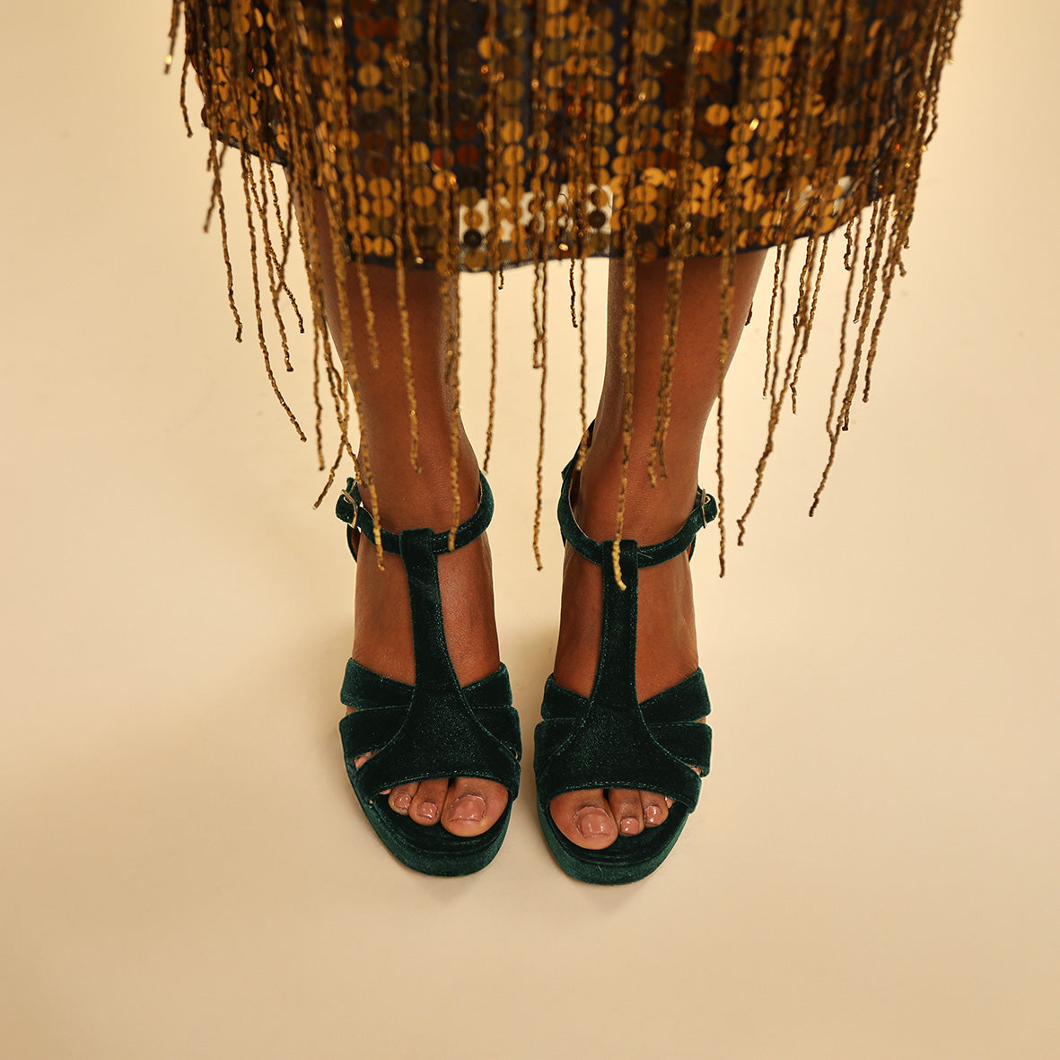 Victoria Velvet Dark Green High Sandal by Esska