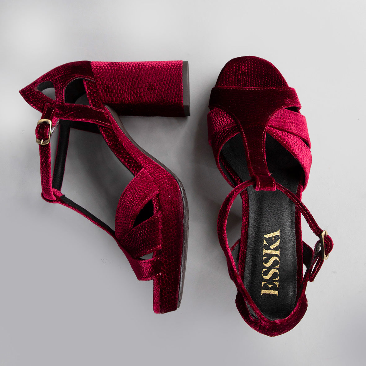 Valerie Velvet Raspberry High Sandal by Esska
